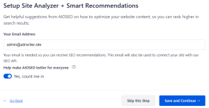 Setup site Analyzer + Smart Recommendation
