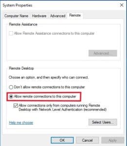 Allow Remote Connections to This Computer